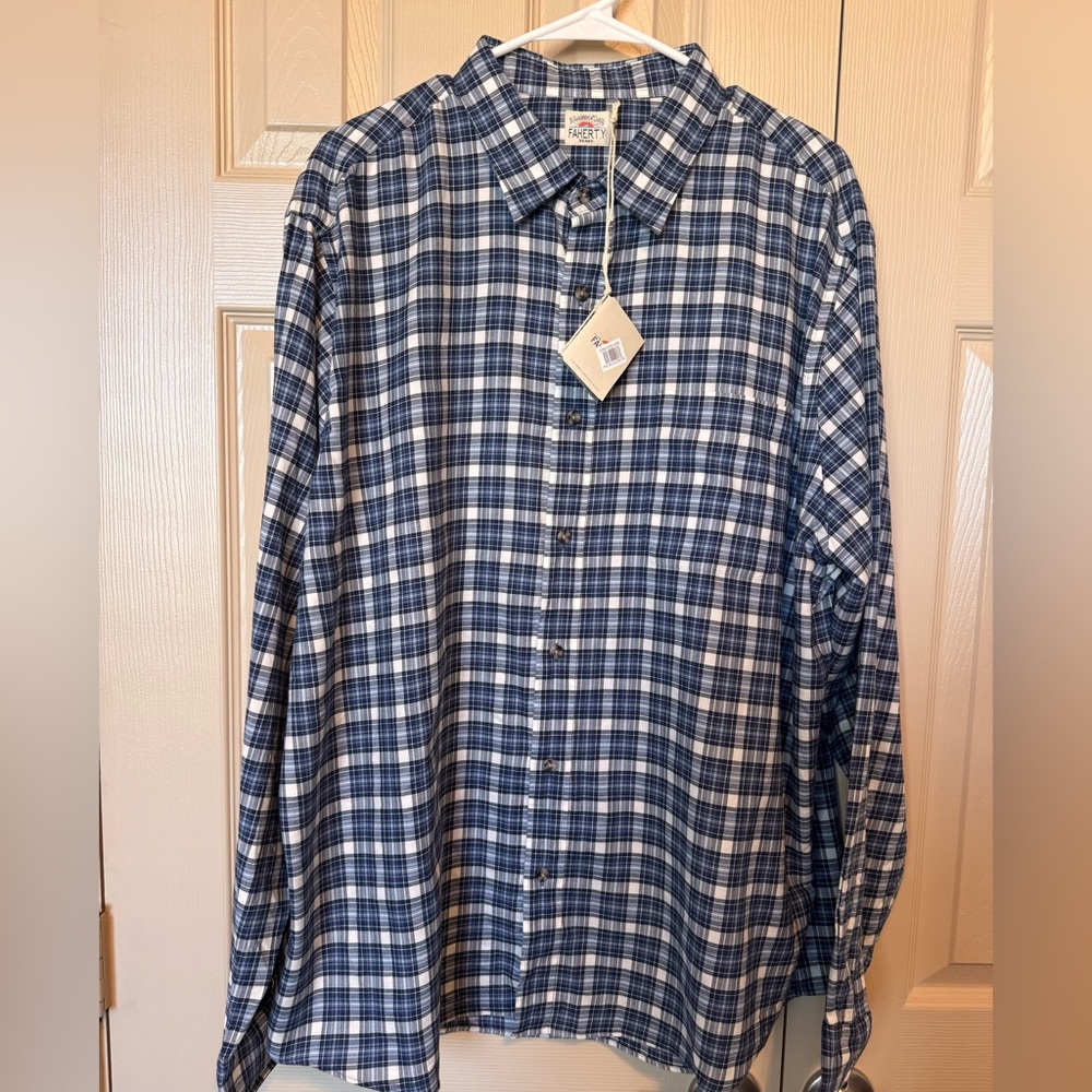 FAHERTY Shirt The Everyday Button Down Long Sleeve Navy‎ Plaid XXL NWT